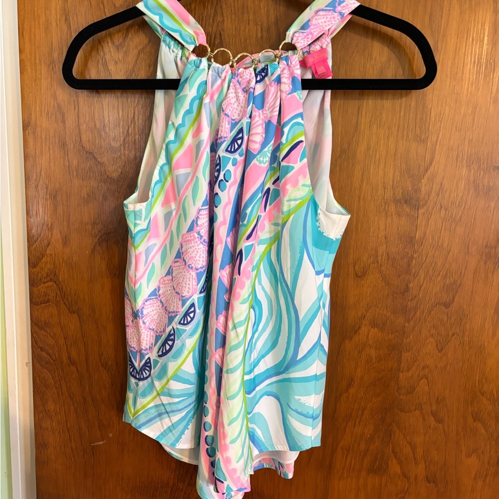 Lilly Pulitzer Pastel Patterned Top with Gold Detail